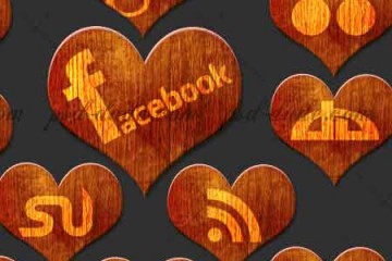 Bộ icon social networks hình trái tim bằng gỗ