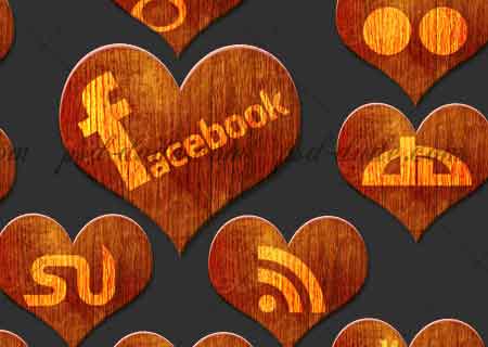 Bộ icon social networks hình trái tim bằng gỗ